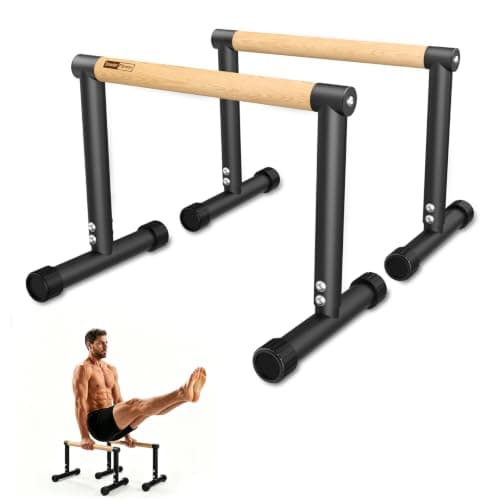 SNADER Wood Parallettes , Calisthenics Dip Bar & Push Up Bar | 12.8" High | Anti-Slip | Heavy Duty Supports 660 lbs | Perfect for Handstand, L-Sit, Full Planche, Gymnastics | Home Gym