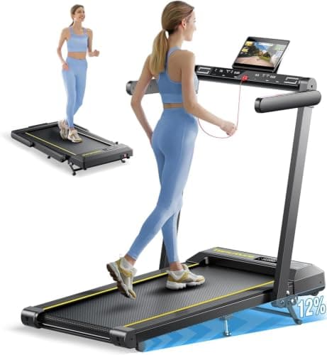 TOPUTURE Walking Pad Treadmill with 12% Incline, 4 in 1 Foldable Treadmill with Handle Bar for Home/Office, Under Desk Treadmills Portable Folding Walking Pad with App & Bluetooth Speaker, 0.6-10MPH