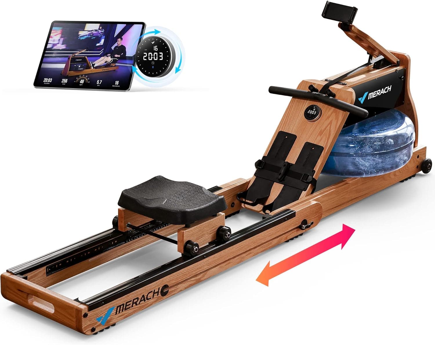 MERACH 950 Water + Electromagnetic Wooden Rowing Machine (Foldable)