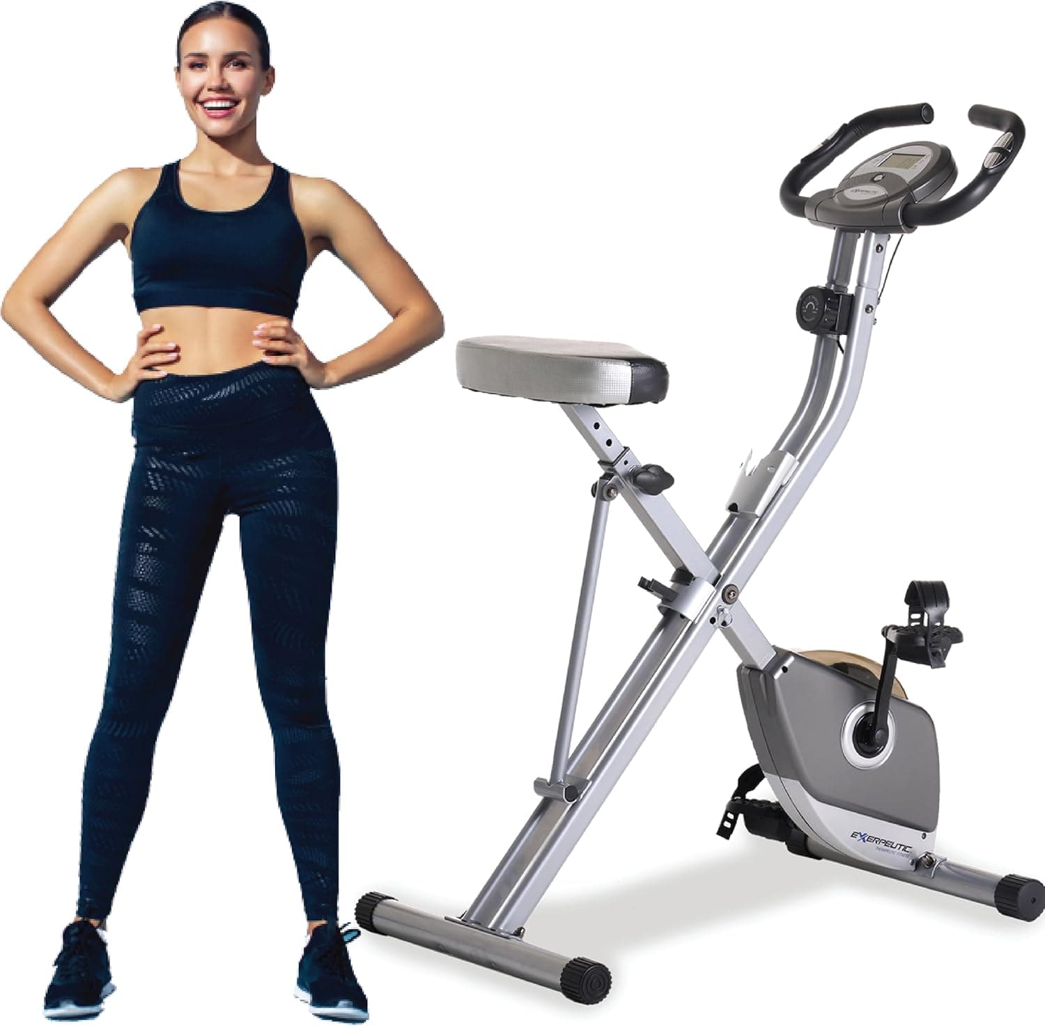 Exerpeutic Folding Magnetic Upright Exercise Bike (300 lb Capacity)