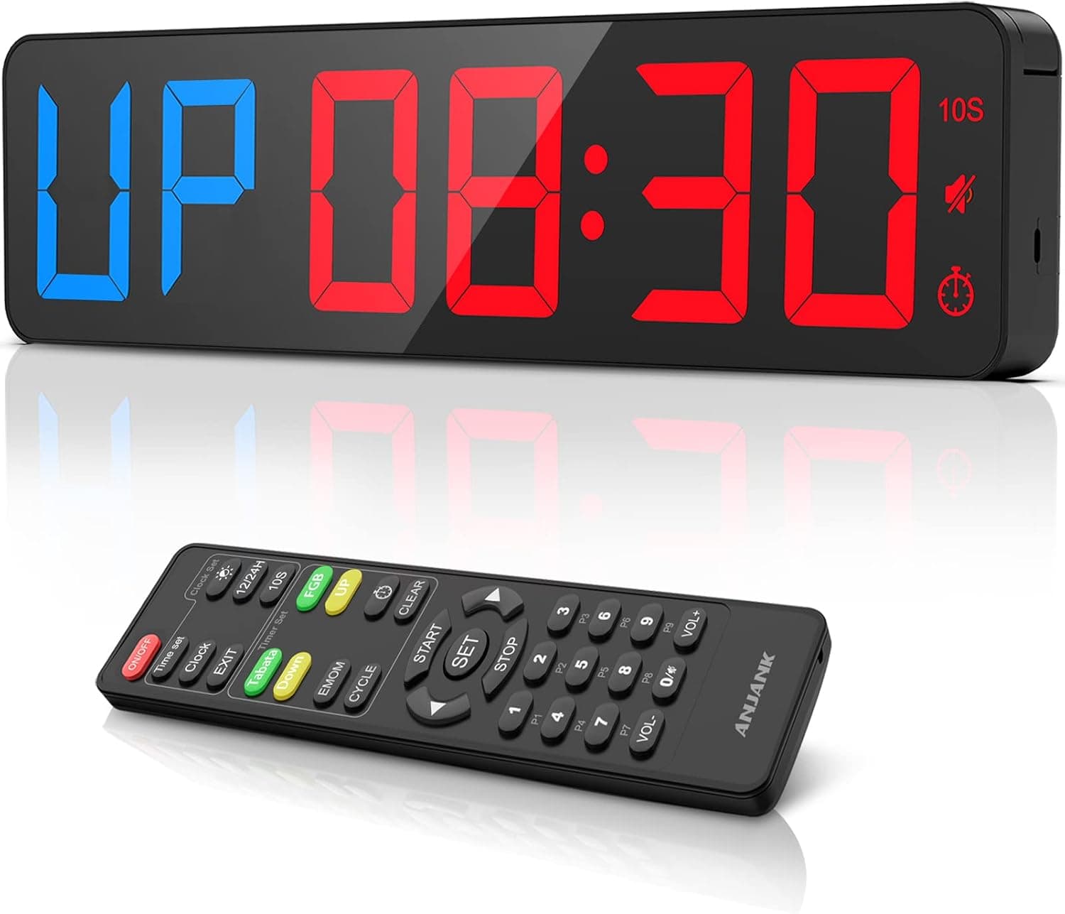 ANJANK Gym Timer 15in Large LED Display Wall Clock, Interval Workout Clock