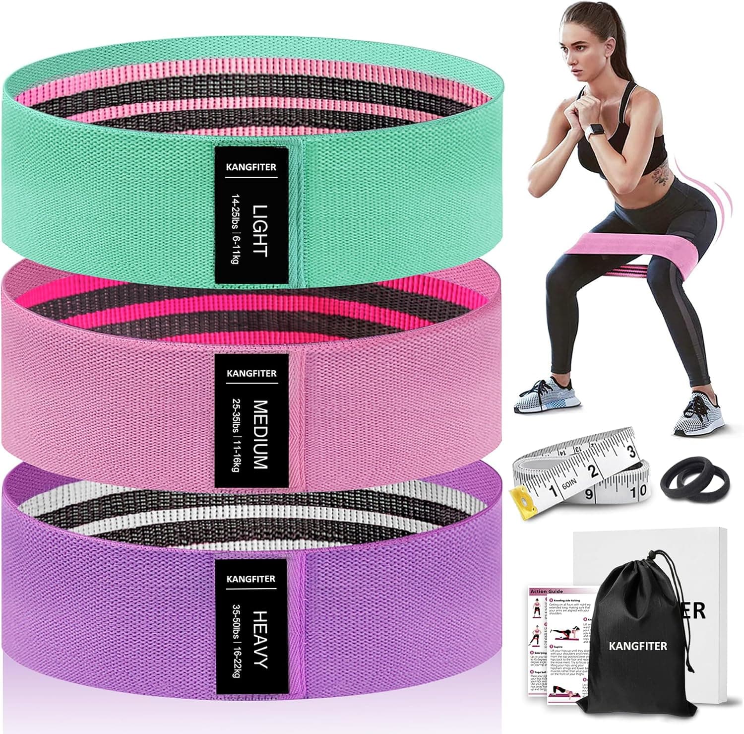 KANGFITER Non-Slip Fabric Resistance Bands, Loop Exercise Bands for Booty, Leg, Butt, Glute