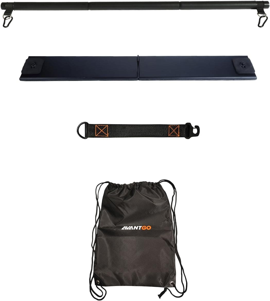 Portable Home Gym 4-Pack Set: Foldable Long Bar, Extension Rope, Stand Base, Storage Bag