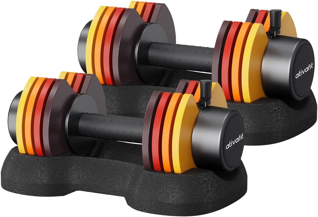 ATIVAFIT Adjustable Dumbbell Set, Quick Dial Free Weights