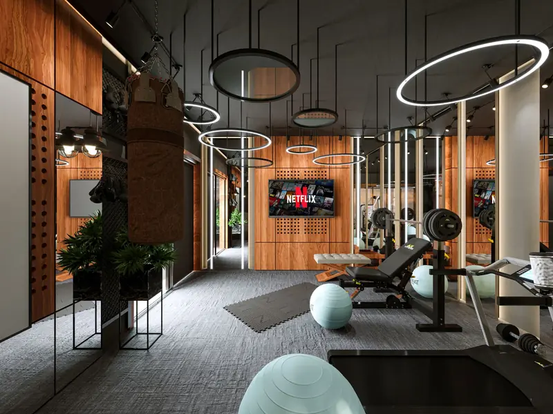 Stylish home gym interior featuring modern fitness equipment and a sleek design for optimal workouts